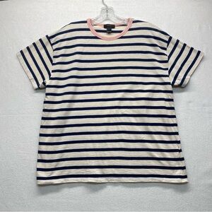 J. Crew Ringer Tee Navy & Cream Striped Top with Pink Neckline Size Large Casual